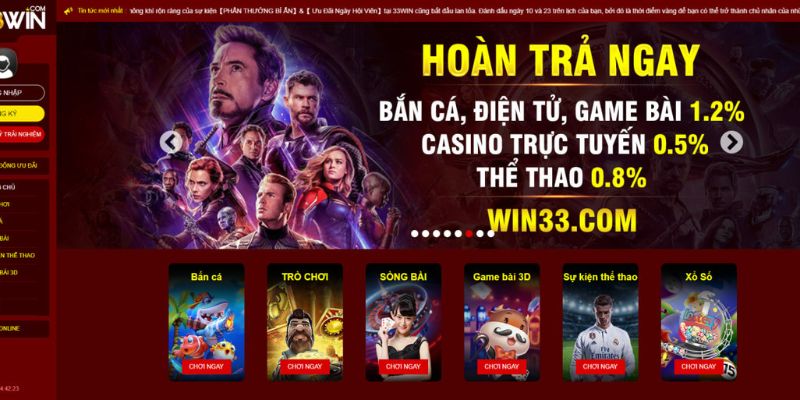 Kho trò chơi đa dạng tại 33Win, từ cá cược thể thao kịch tính đến slot nổ hũ rực rỡ
